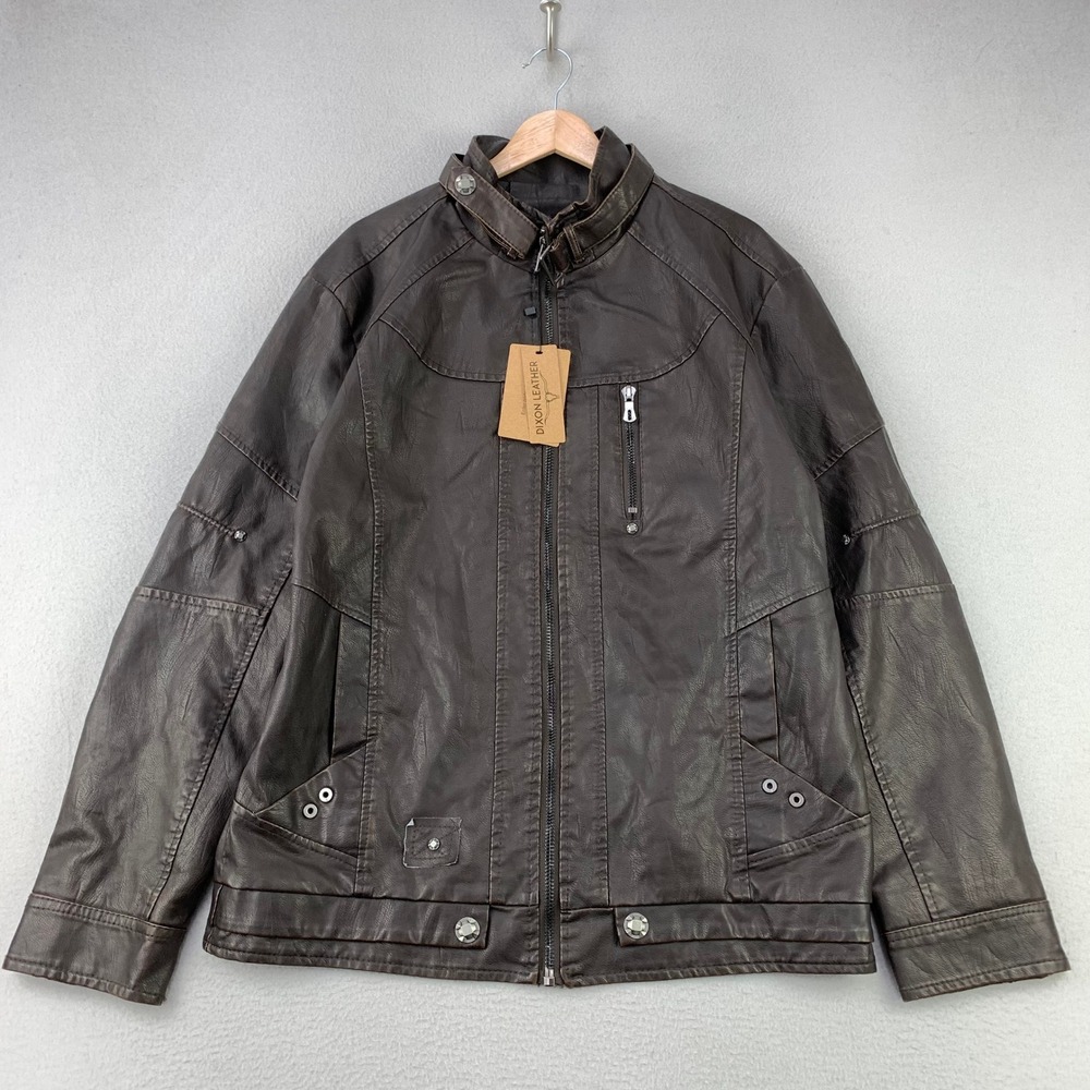 Dixon Leather Cafe Moto Jacket Mens XL Brown Vegan Biker Full Zip Bomber NWT